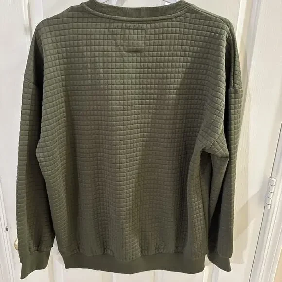Ampersand Avenue Quilted Pullover Hoodie Size Medium Olive Fall NWT Oversized - Picture 11 of 13